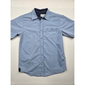 Distortion Boys Short Sleeve Button Up Shirt Blue Geometric AOP Size 14/16